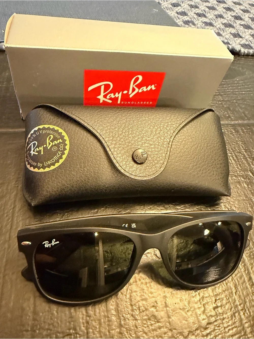 Ray-Ban Black Frame Sunglasses with Green Lenses